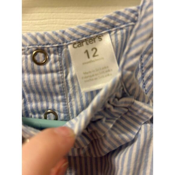 Carters blue and white Striped Toddler 12 month Romper - Picture 2 of 4